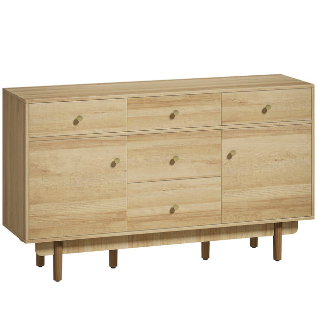 Sideboard with 5 Drawers and 2 Cabinets Buffet Cabinet with Solid Wood Legs 136 cm Walnut