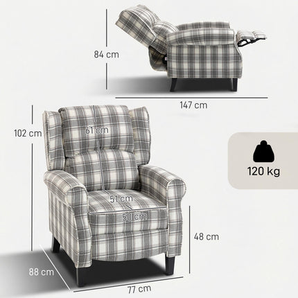 160° Reclining Armchair, with Footrest - Grey and White