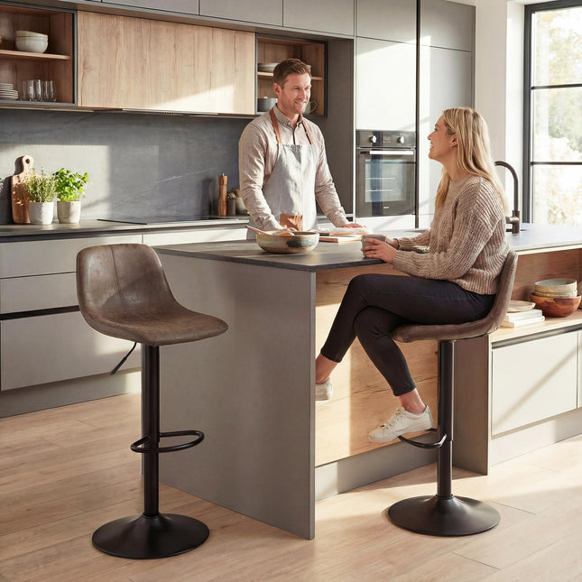 Bar Stools Set of 2, Modern Swivel Barstools with Footrest for Kitchen Island and Dining Room, Brown