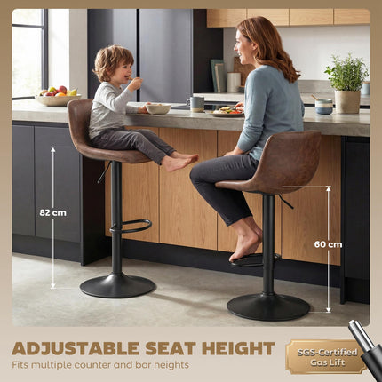 Bar Stools Set of 2, Modern Swivel Barstools with Footrest for Kitchen Island and Dining Room, Brown