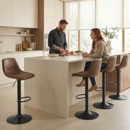 Bar Stools Set of 2, Modern Swivel Barstools with Footrest for Kitchen Island and Dining Room, Brown