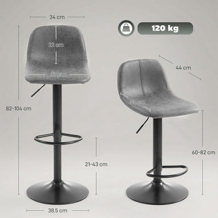 Bar Stools Set of 2, Modern Swivel Barstools with Footrest for Kitchen Island and Dining Room, Grey