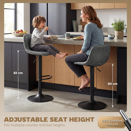 Bar Stools Set of 2, Modern Swivel Barstools with Footrest for Kitchen Island and Dining Room, Grey