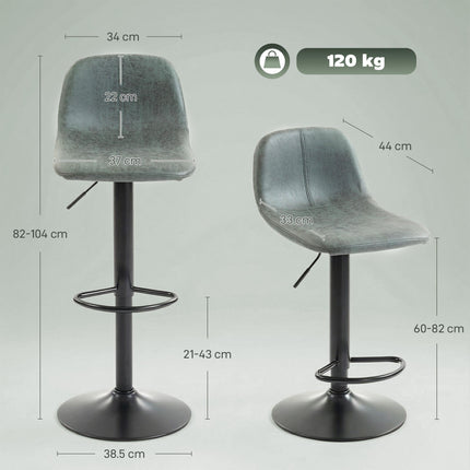 Bar Stools Set of 2, Modern Swivel Barstools with Footrest for Kitchen Island and Dining Room, Green