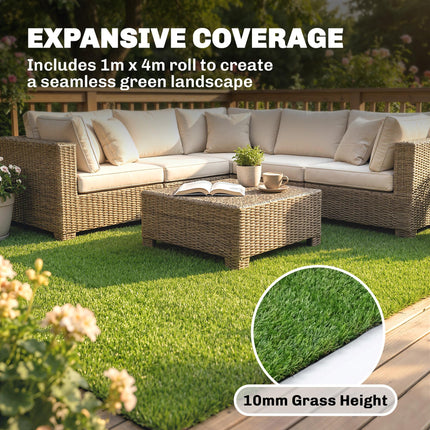 Artificial Grass Turf Low Maintenance Realistic Lawn Pet Turf with Drain Holes for Garden 1m x 4m Green