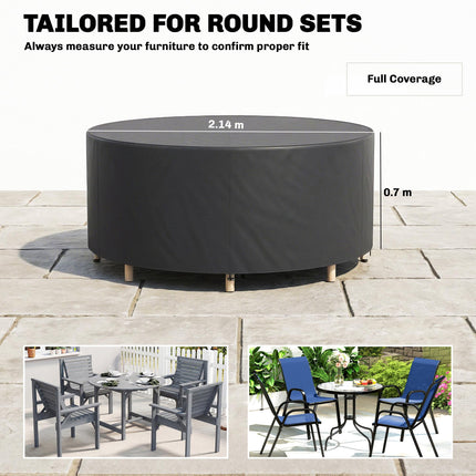 Round Garden Furniture Cover, Waterproof Garden Table Cover, 420D Heavy Duty Oxford for Outdoor, Dia.214 x 70 cm, Black