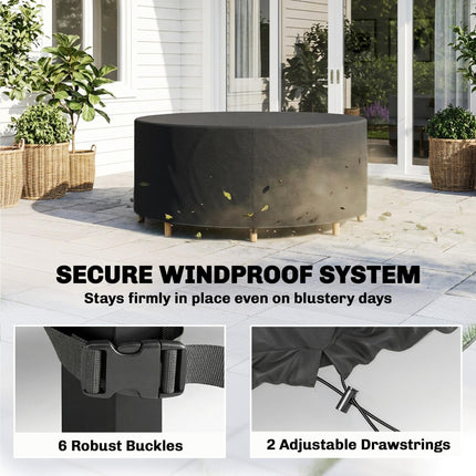 Round Garden Furniture Cover, Waterproof Garden Table Cover, 420D Heavy Duty Oxford for Outdoor, Dia.214 x 70 cm, Black