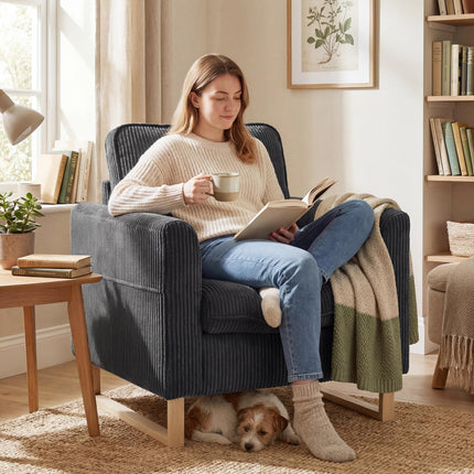 Accent Chair with Pocket Spring, Modern Industrial Armchair with Metal Legs for Livingroom Dark Grey