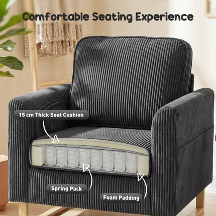 Accent Chair with Pocket Spring, Modern Industrial Armchair with Metal Legs for Livingroom Dark Grey