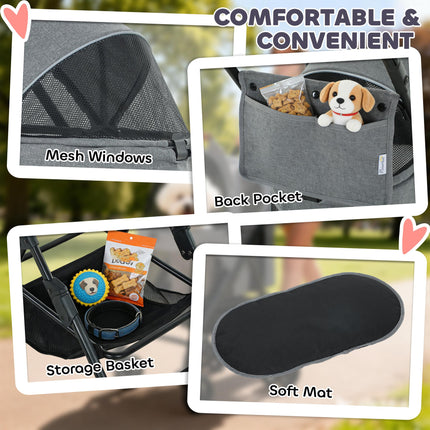 Pet Stroller, Foldable Dog Cat Stroller with Detachable Carrier, Wheels, Storage Basket, Secure Leash
