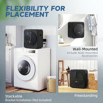 Vented Tumble Dryer, 4 kg Front Tumble Dryer with Stainless Steel Tub, 800W Compact Freestanding Black