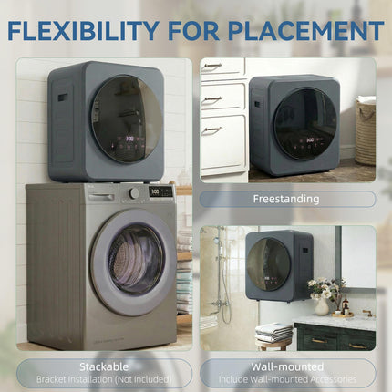 Vented Tumble Dryer, 4kg Front Tumble Dryer with Stainless Steel Tub, 800W Compact Freestanding Grey