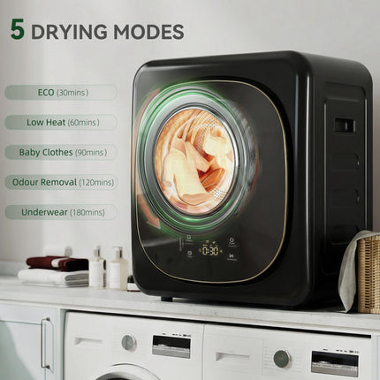 4kg Vented Tumble Dryer with 5 Drying Mode, 800W Compact Freestanding Front Tumble Dryer, Black