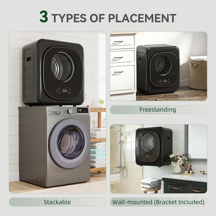 4kg Vented Tumble Dryer with 5 Drying Mode, 800W Compact Freestanding Front Tumble Dryer, Black