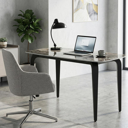 Dining Table for 4, Modern Kitchen Table with Sintered Stone Tabletop, Metal Legs, Brown
