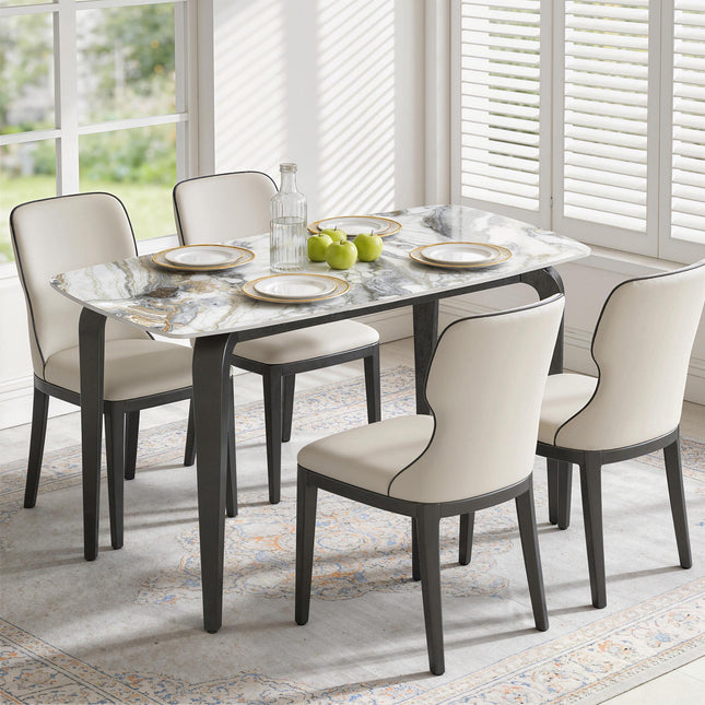Dining Table for 4, Modern Kitchen Table with Sintered Stone Tabletop, Metal Legs, White