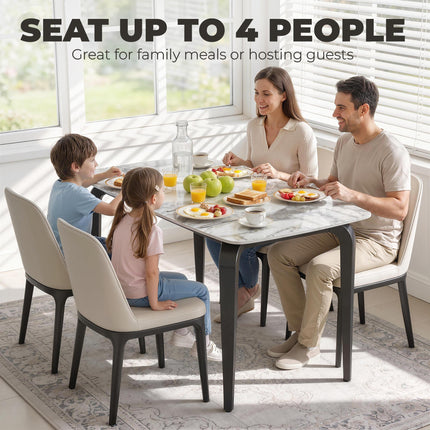 Dining Table for 4, Modern Kitchen Table with Sintered Stone Tabletop, Metal Legs, White
