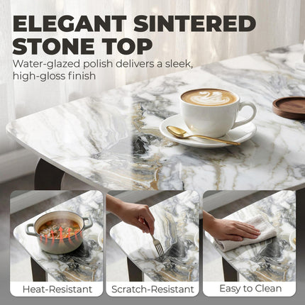 Dining Table for 4, Modern Kitchen Table with Sintered Stone Tabletop, Metal Legs, White