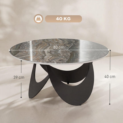 Coffee Table Sintered Stone Top Adjustable Foot Pads Modern Centre Table for Living Room Brown and Black