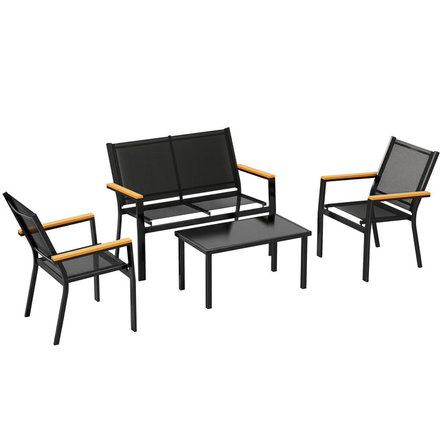 Outdoor Sofa 4 Seater Garden Sofa Set with Loveseat 2 Chairs and Coffee Table Black