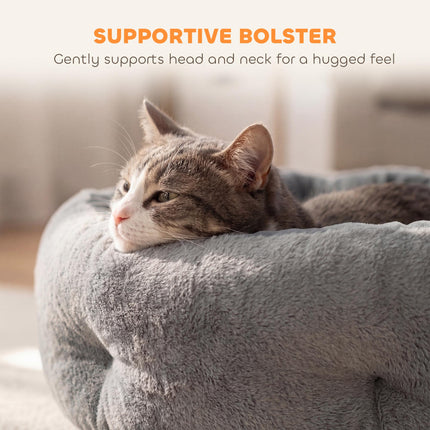 Cat Bed, Reversible Dog Pet Bed for Indoor Cats and Small Dogs, Round Bed with Supportive Bolster, Dark Grey