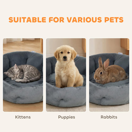 Cat Bed, Reversible Dog Pet Bed for Indoor Cats and Small Dogs, Round Bed with Supportive Bolster, Dark Grey