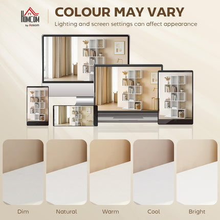 5-Tier Bookshelf, S Shaped Geometric Bookcase with 15 Compartments, White Wood Effect