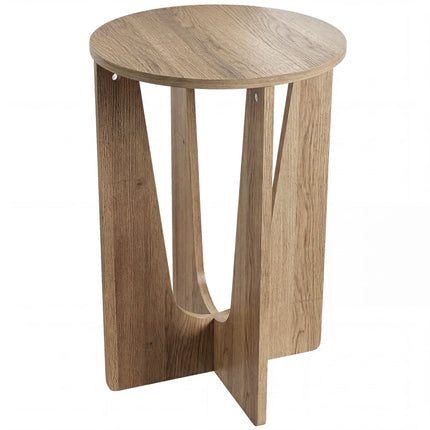 End Table Compact Round Side Table with Curved Legs in Coffee Wood Effect