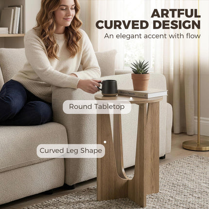End Table Compact Round Side Table with Curved Legs in Coffee Wood Effect
