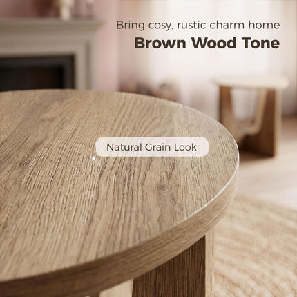 End Table Compact Round Side Table with Curved Legs in Coffee Wood Effect