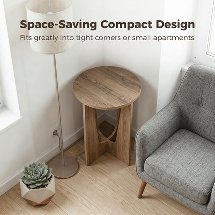 End Table Compact Round Side Table with Curved Legs in Coffee Wood Effect