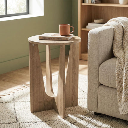 End Table Compact Round Side Table with Curved Legs in Coffee Wood Effect