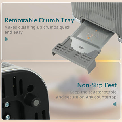 4 Slice Toaster with 7 Browning Levels, Bread Toaster with Removable Crumb Tray, Grey