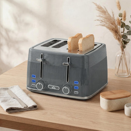 4 Slice Toaster with 7 Browning Levels, Bread Toaster with Removable Crumb Tray, Grey