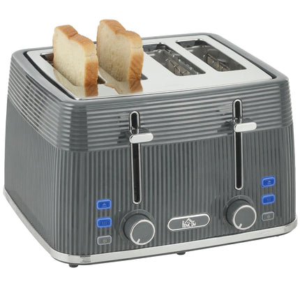 4 Slice Toaster with 7 Browning Levels, Bread Toaster with Removable Crumb Tray, Grey