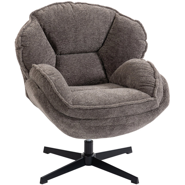 Modern Wingback Accent Chair, Velvet Armchair with Four-Star Base, S-Springs, Swivel, Grey