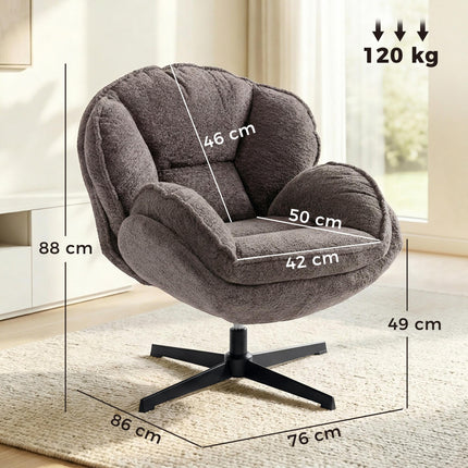 Modern Wingback Accent Chair, Velvet Armchair with Four-Star Base, S-Springs, Swivel, Grey