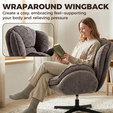 Modern Wingback Accent Chair, Velvet Armchair with Four-Star Base, S-Springs, Swivel, Grey