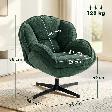Modern Wingback Accent Chair, Velvet Armchair with Four-Star Base, S-Springs, Swivel, Dark Green
