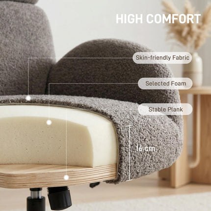 Swivel Armchair and Footstool Set, Height Adjustable Accent Chair with Adjustable Headrest, Rocking Function, Grey