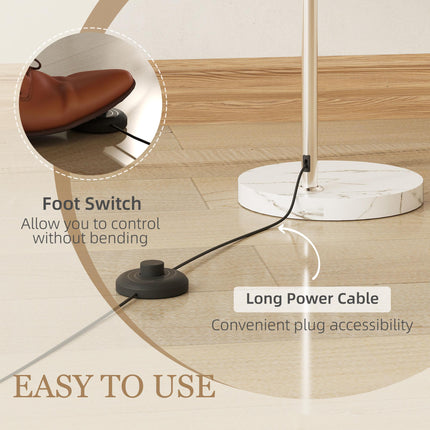 Floor Lamp for Living Room, Modern Standing Lamp with Shade & Foot Switch for Bedroom, Office, White