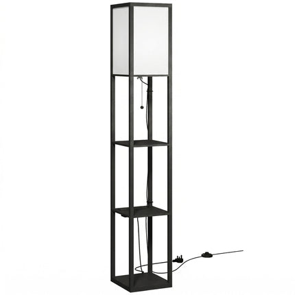 Floor Lamp with Shelves, 3 Layer Column Modern Standing Lamp for Living Room, Bedroom, Office, Black