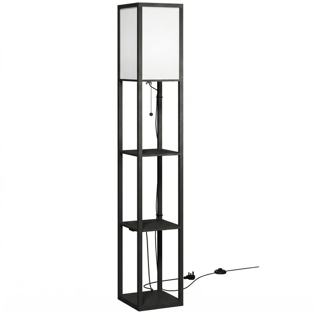Floor Lamp with Shelves, 3 Layer Column Modern Standing Lamp for Living Room, Bedroom, Office, Black