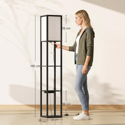 Floor Lamp with Shelves, 3 Layer Column Modern Standing Lamp for Living Room, Bedroom, Office, Black