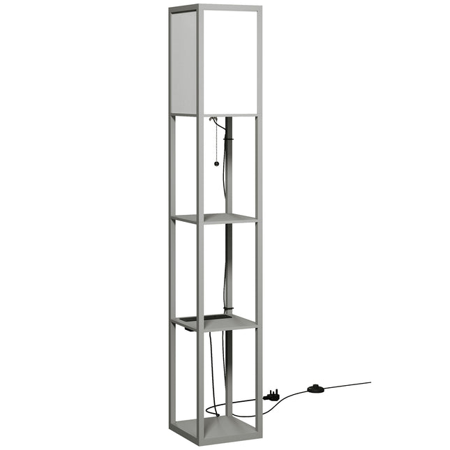 Floor Lamp with Shelves, 3 Layer Column Modern Standing Lamp for Living Room, Bedroom, Office, Grey