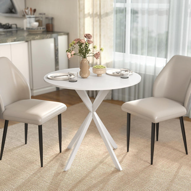 80cm Industrial Round Dining Table - White