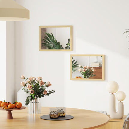 Wall Bathroom Mirror, 30 x 40 cm Wall-Mounted Mirror for Living Room, Bedroom, Hallway, Set of 2, Natural