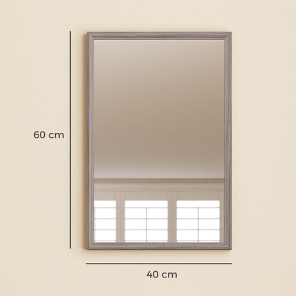 Wall Bathroom Mirror, 40 x 60 cm Wall-Mounted Mirror for Living Room, Bedroom, Hallway, Grey