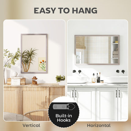 Wall Bathroom Mirror, 40 x 60 cm Wall-Mounted Mirror for Living Room, Bedroom, Hallway, Grey