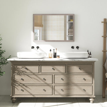 Wall Bathroom Mirror, 40 x 60 cm Wall-Mounted Mirror for Living Room, Bedroom, Hallway, Grey
